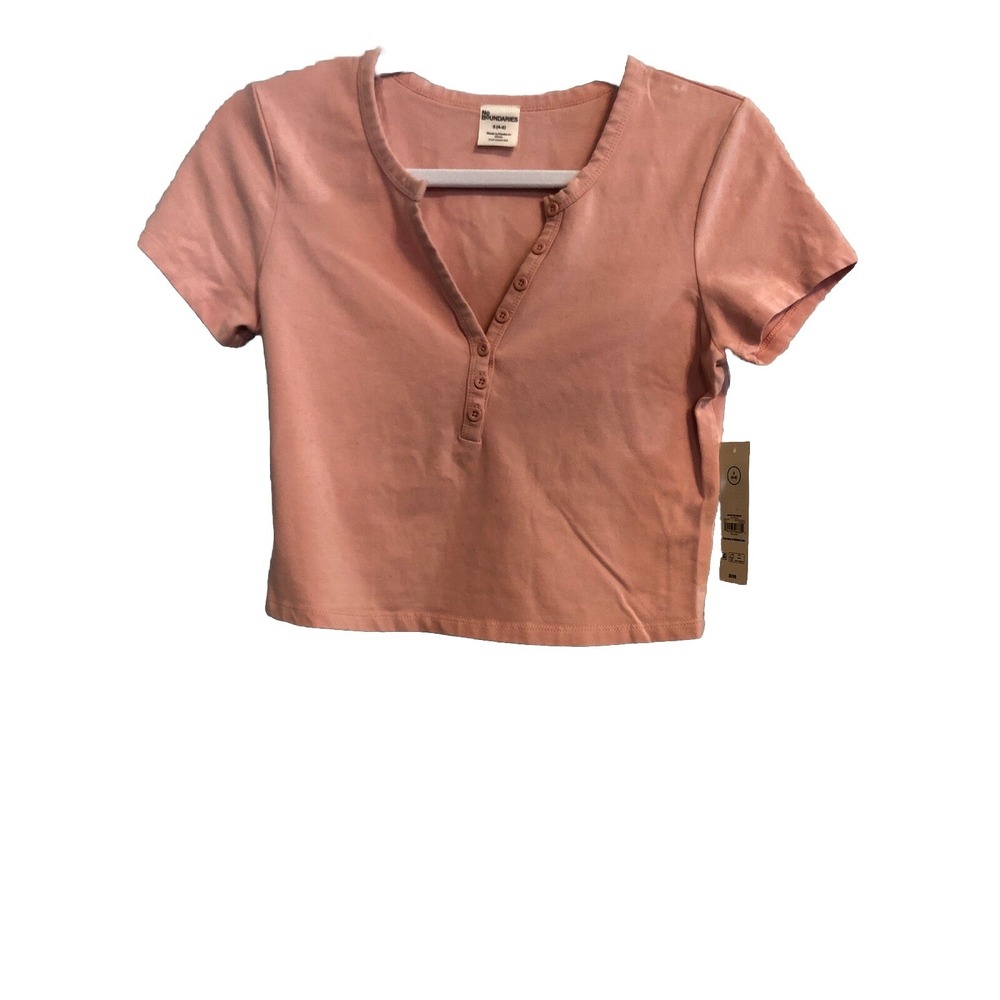 No Boundaries Juniors Top Small Pink Button Henley Pullover Crop Shirt Womens‎